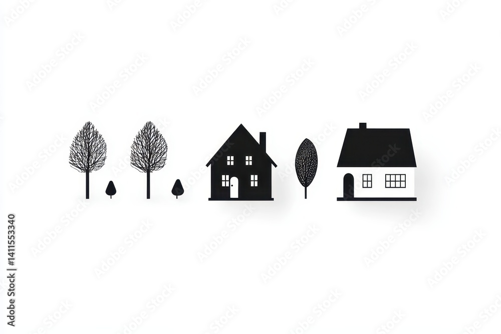 Simple monochrome house icon set