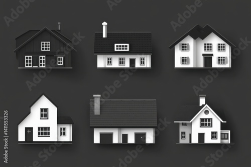 Obraz na płótnie Simple monochrome house icon set w salonie