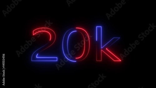 Glowing neon line with 20k Ultra HD video technology icon isolated on black background
