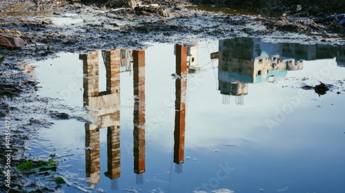 The reflection shows alternating scenes of pollution and purification.