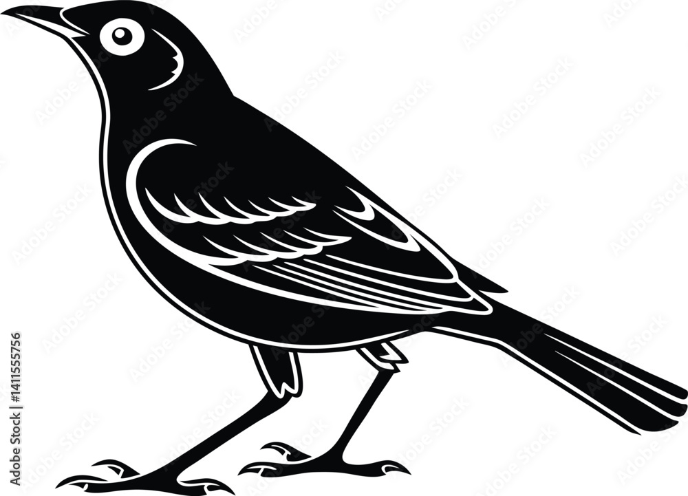 Obraz premium Red-winged blackbird silhouette, bird silhouette on a white background