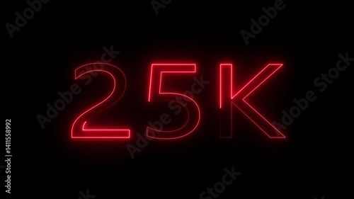 Glowing neon line with 25k Ultra HD video technology icon isolated on black background