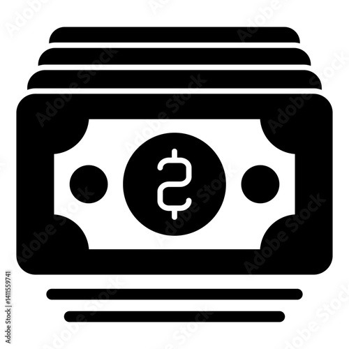 Paper bills solid icon, bank account concept. Vector graphics. Money, cash sign on white background, glyph style mobile or design.