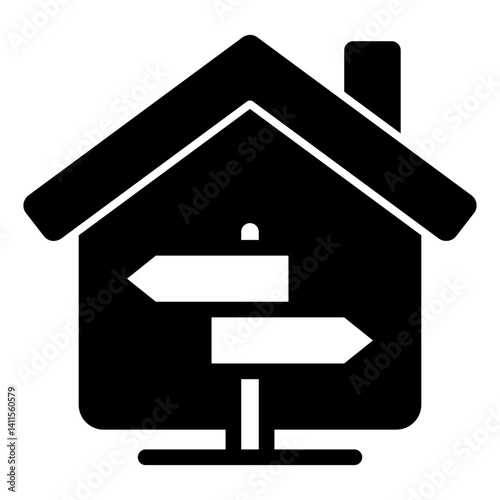 House and directions pole solid icon, housing market concept. Vector graphics. Cottage building and signpole, wayfinding sign on white background, glyph style mobile or design.