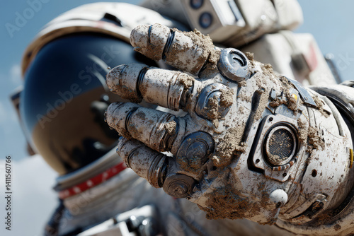 Astronaut glove covered in dust