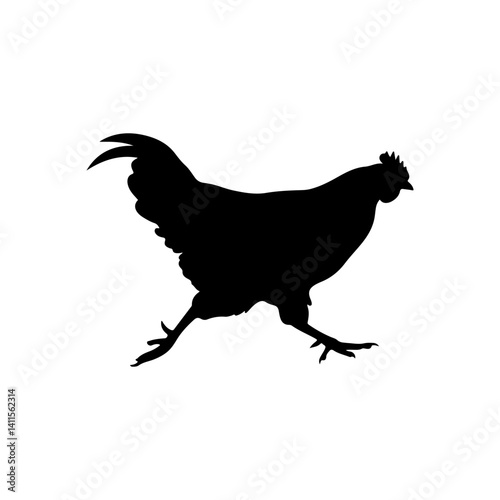 chiken running silhouette icon vector flat design.