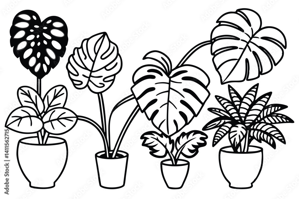 Fototapeta premium monstera line art chic living room wall accent