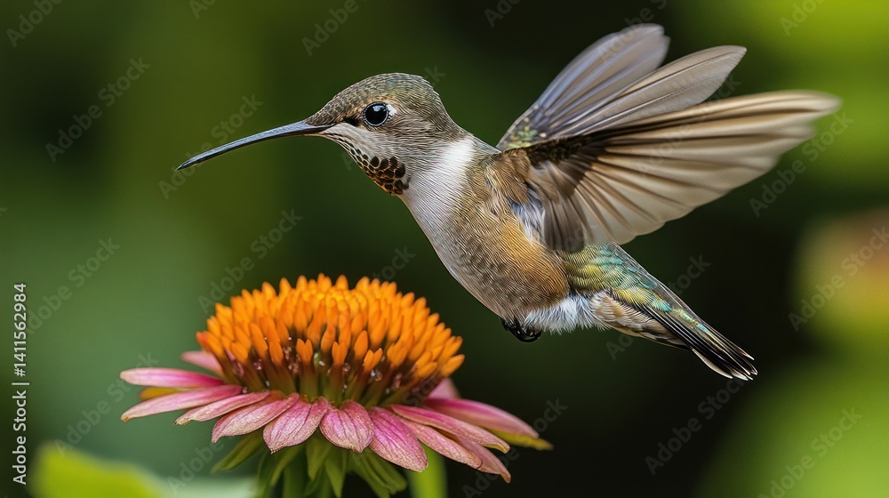 Fototapeta premium Hummingbird in flight near flower