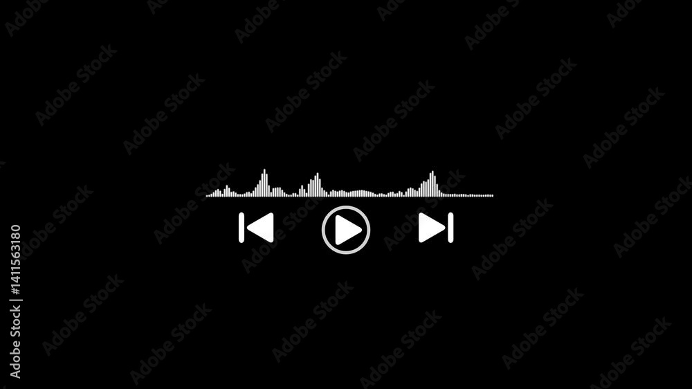 Play bar online music application with play pause icons, Audio player interface with loading bar, buttons, sound wave icon. Graphic mediaplayer panel template for mobile apps