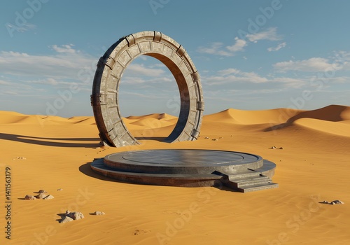 Ancient desert portal sci fi stock image