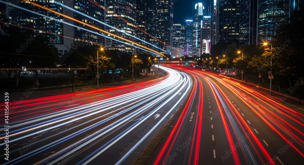 Naklejka premium City night traffic trails dynamic urban photography