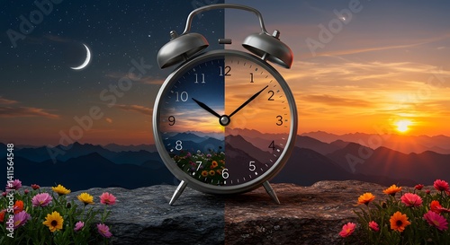 Clock day and night transition image peaceful time concept