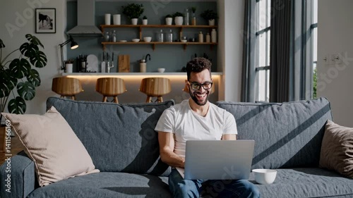 The Happy Man Working Remotely