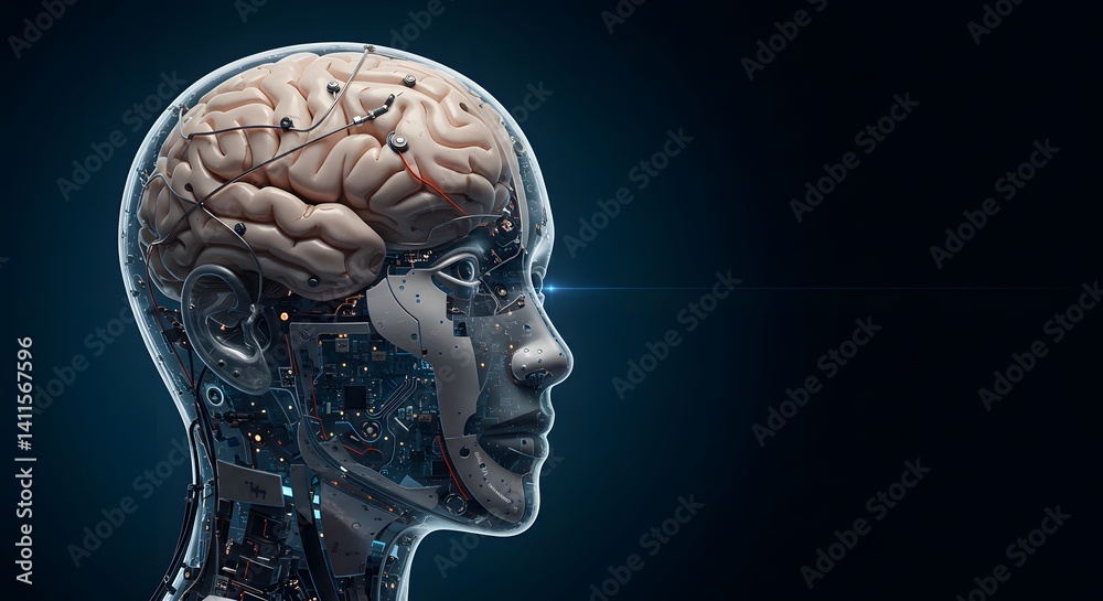 Obraz premium Human brain anatomy detailed profile illustration