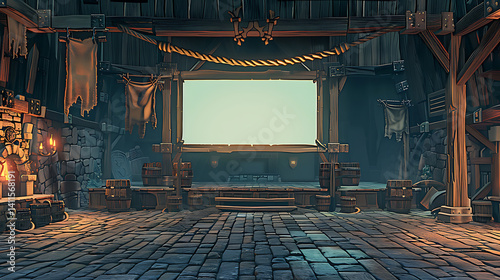 Medieval Quest Board Displayed In A Rustic Tavern Hall With Wooden Interior Design And Dark Lighting For Adventure Announcement