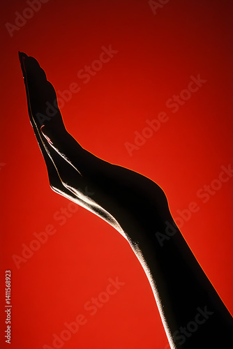 Graceful female hand posing against a bold red background, emphasizing elegance and contrast.