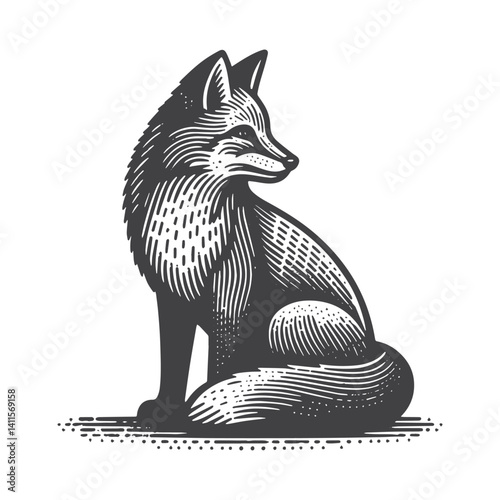Simple Red Fox Sitting Vector Icon Design – Vintage Retro Logo & Illustration