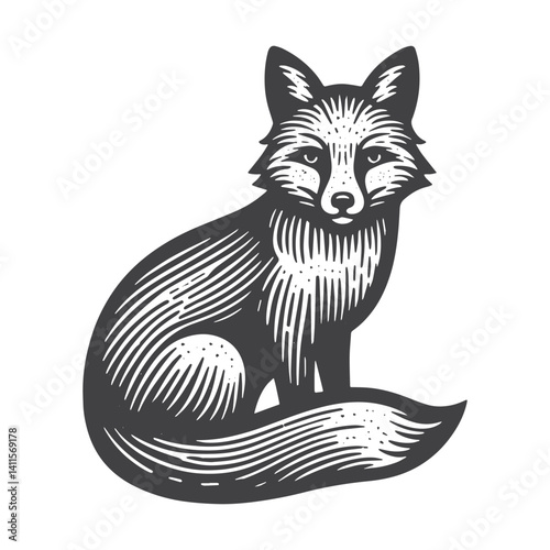 Simple Red Fox Sitting Vector Icon Design – Vintage Retro Logo & Illustration