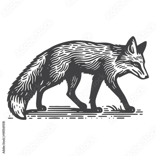 Simple Red Fox Side View Vector Icon Design – Vintage Retro Logo & Illustration
