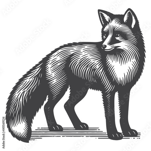 Simple Red Fox Side View Vector Icon Design – Vintage Retro Logo & Illustration