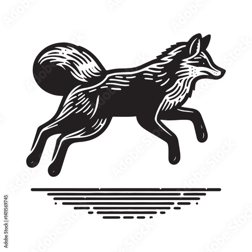 Simple Red Fox Jumping Vector Icon Design – Vintage Retro Logo & Illustration