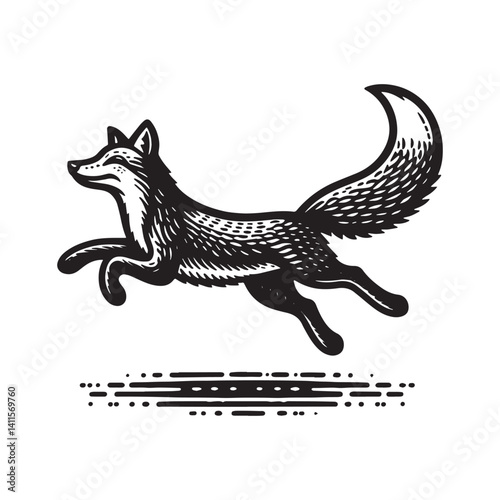 Simple Red Fox Jumping Vector Icon Design – Vintage Retro Logo & Illustration