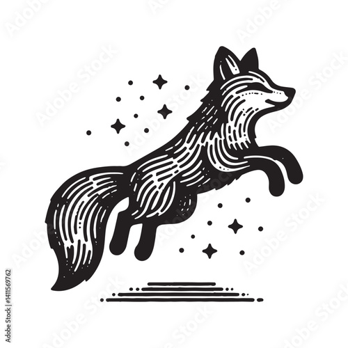 Simple Red Fox Jumping Vector Icon Design – Vintage Retro Logo & Illustration