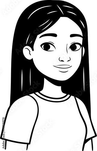 Cartoon Woman Smiling with Long Dark Hair Portrait