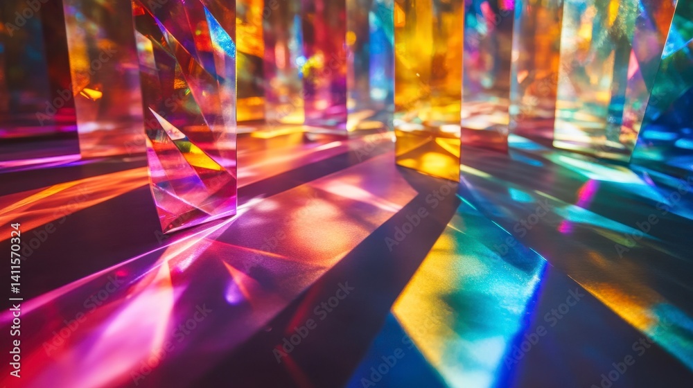 Fototapeta premium Colorful Prism Light Reflections on Surface in Abstract Art Scene