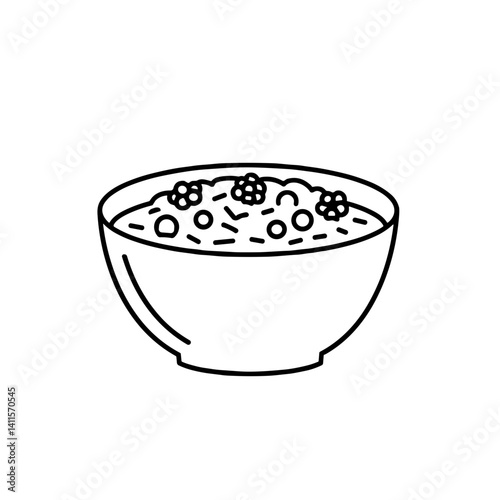 Bowl of oatmeal topped with berries in a minimalist style  