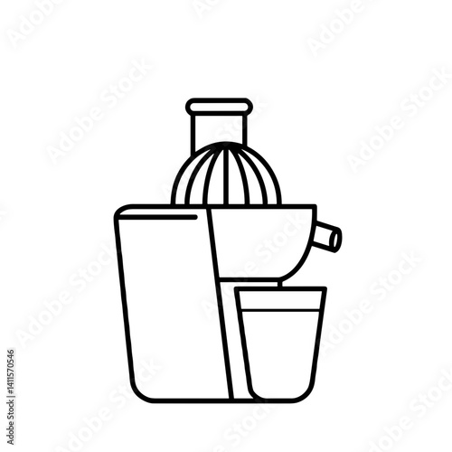 Black and white juicer illustration showcasing citrus juicing  