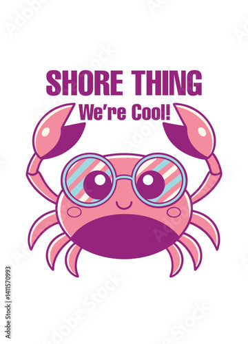 Shore Thing Crab T-Shirt Illustration - Fun and Cool Beachwear Design.