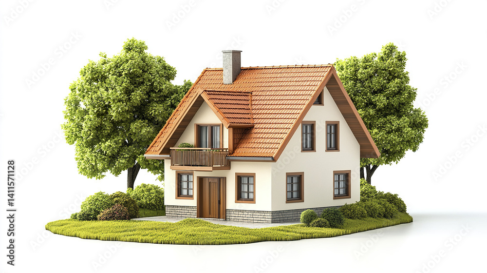 Charming house with red roof surrounded by lush greenery Charming house with red roof surrounded by lush greenery