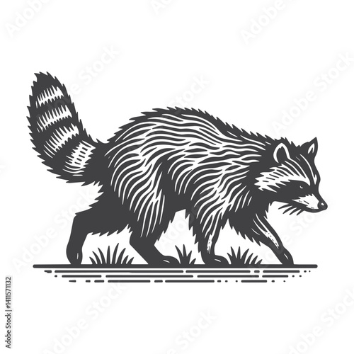 Simple Raccoon Walking Vector Icon Design – Vintage Retro Logo & Illustration