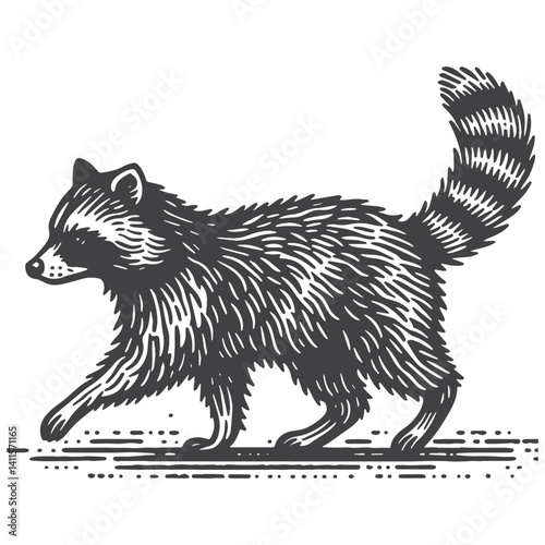 Simple Raccoon Walking Vector Icon Design – Vintage Retro Logo & Illustration