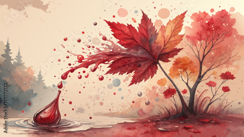 *Dynamic watercolor splatter background in bold crimson and scarlet – expressive celebration of generosity with copy space*