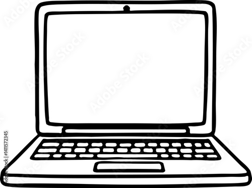 A simple laptop illustration in black and white showcasing a minimalist and modern design, ideal for use in technology and web design projects.