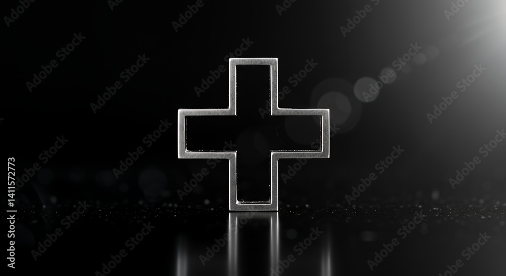 Obraz premium Metallic Cross Symbol: Dark, Minimalist Design