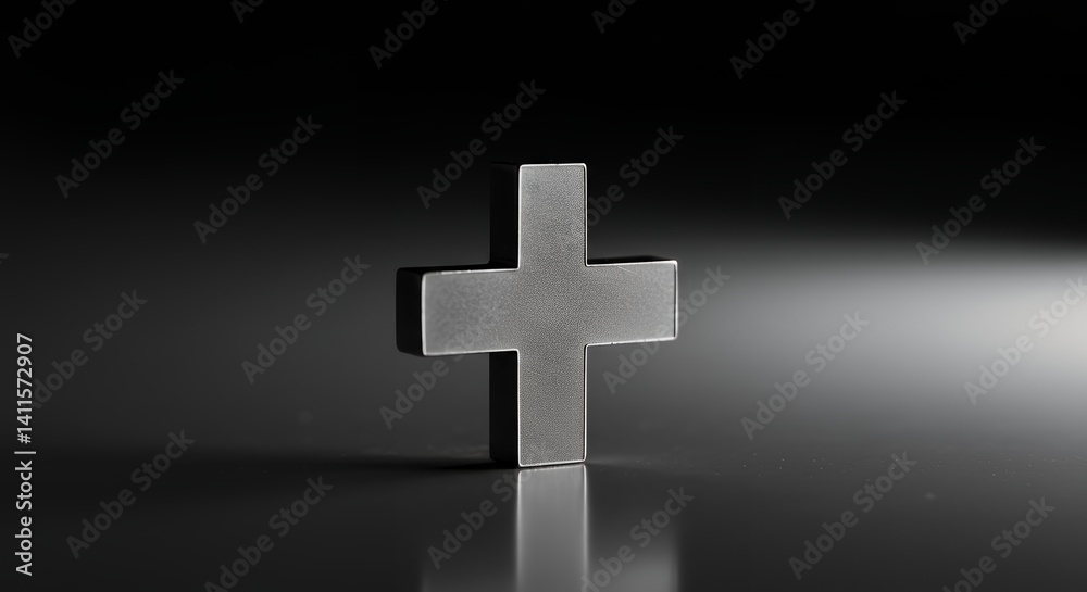 Obraz premium Metallic Cross Symbol: A Dark, Minimalist 3D Render