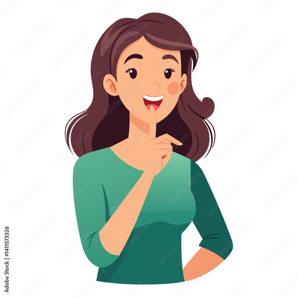 happy woman tells secret by putting palm to mouth happy woman tells secret by putting palm to mouth
