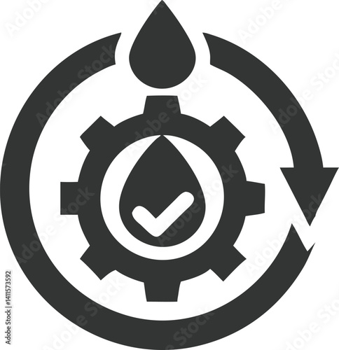 Isolated Gear with Oil Drop and Arrow Circle in Dark Gray on Transparent Background