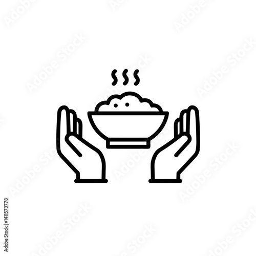 Hands holding a bowl of steaming porridge on a white background