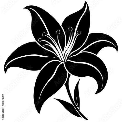 Vector silhouette of a lily flower with long, elegant petals extending outward,