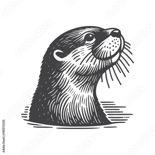 Simple River Otter Looking Up Vector Icon Design – Vintage Retro Logo & Illustration