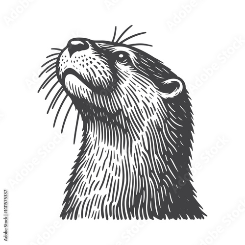 Simple River Otter Looking Up Vector Icon Design – Vintage Retro Logo & Illustration