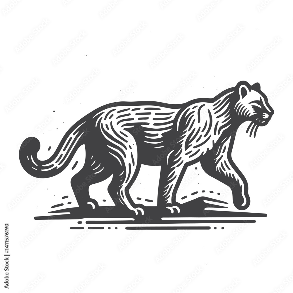 Fototapeta premium Simple Mountain Lion Walking Vector Icon Design – Vintage Retro Logo & Illustration