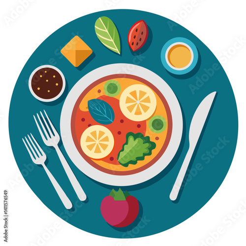 Colorful Dinner Plate with Fresh Ingredients and Cutlery  