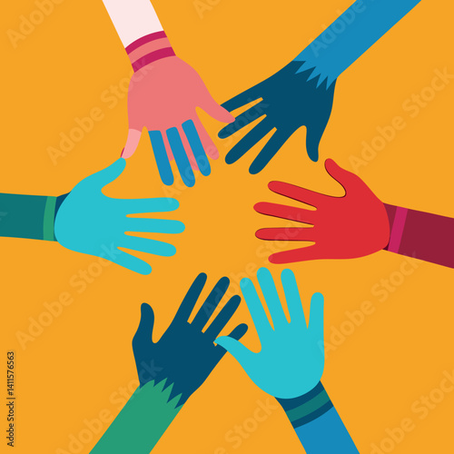 Colorful hands giving support in unity against a vibrant background  