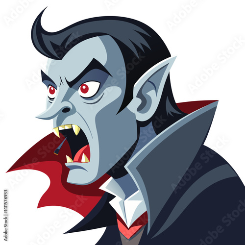Vampire character expressing anger with fangs and cape  