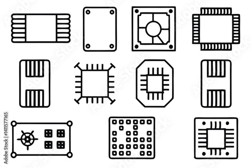 motherboard line art engineering computer components schematic style